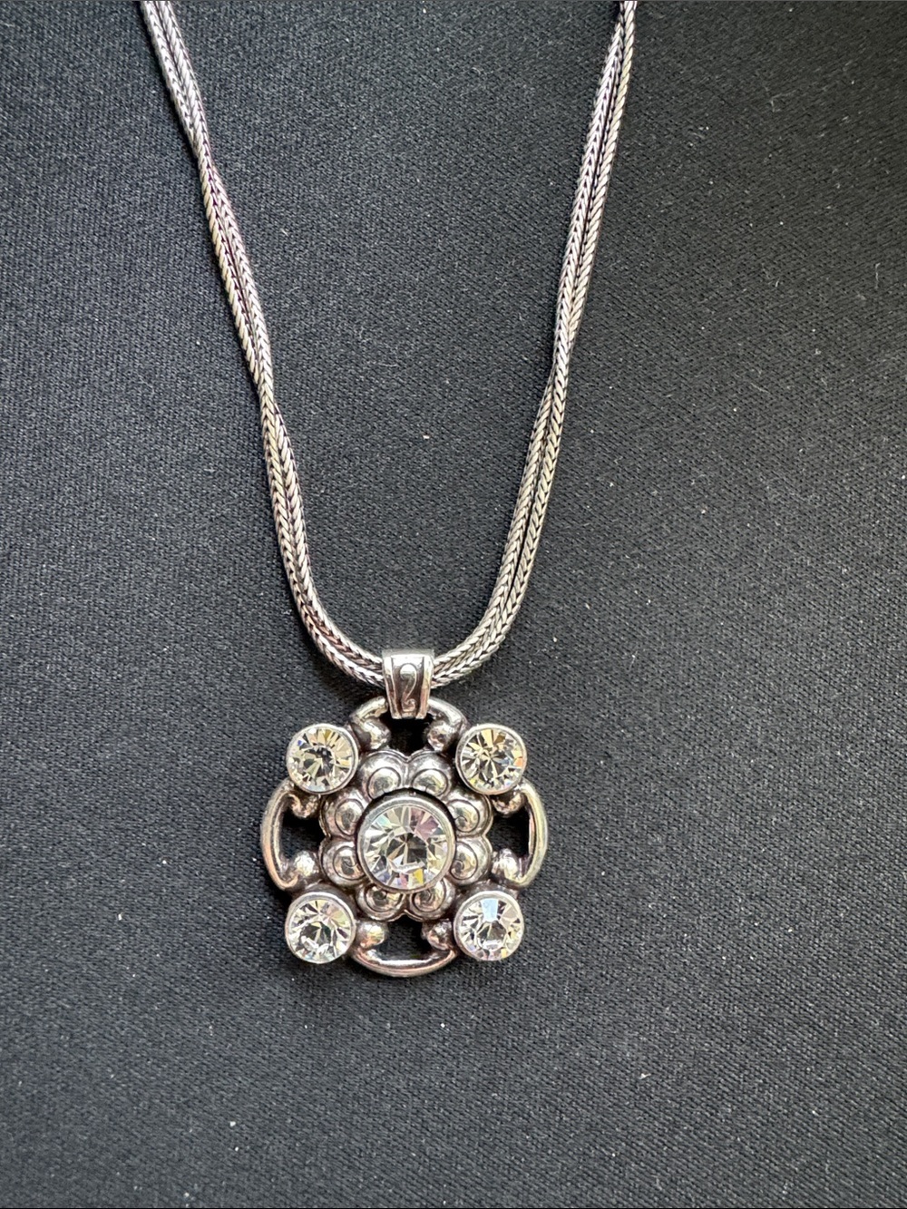 🌸 BRIGHTON Crystal drop floral Necklace silver plate adjustable reversible